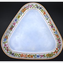 Vintage Royal Copenhagen Triangular Porcelain Dish with Floral Border