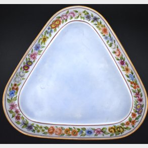 Vintage Royal Copenhagen Triangular Porcelain Dish with Floral Border