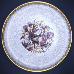 Royal Copenhagen Art Pottery Plate with Thistle Motif � Crackle Glaze � Denmark