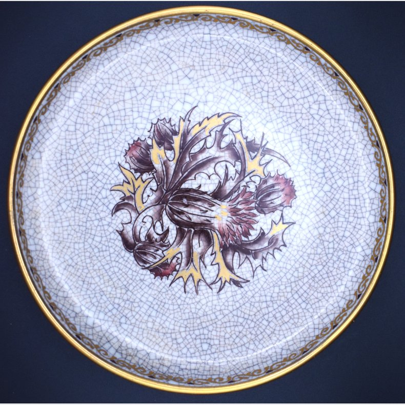 Royal Copenhagen Art Pottery Plate with Thistle Motif � Crackle Glaze � Denmark
