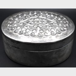 Vintage Pewter Trinket Box � Ornate Floral Lid / Scandinavian Style Storage Box