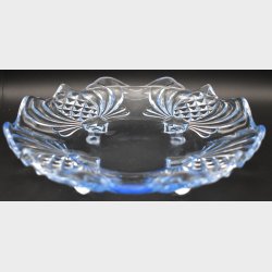 Art Deco Pressed Glass Bowl with Blue Tint � Vintage Decorative Dish