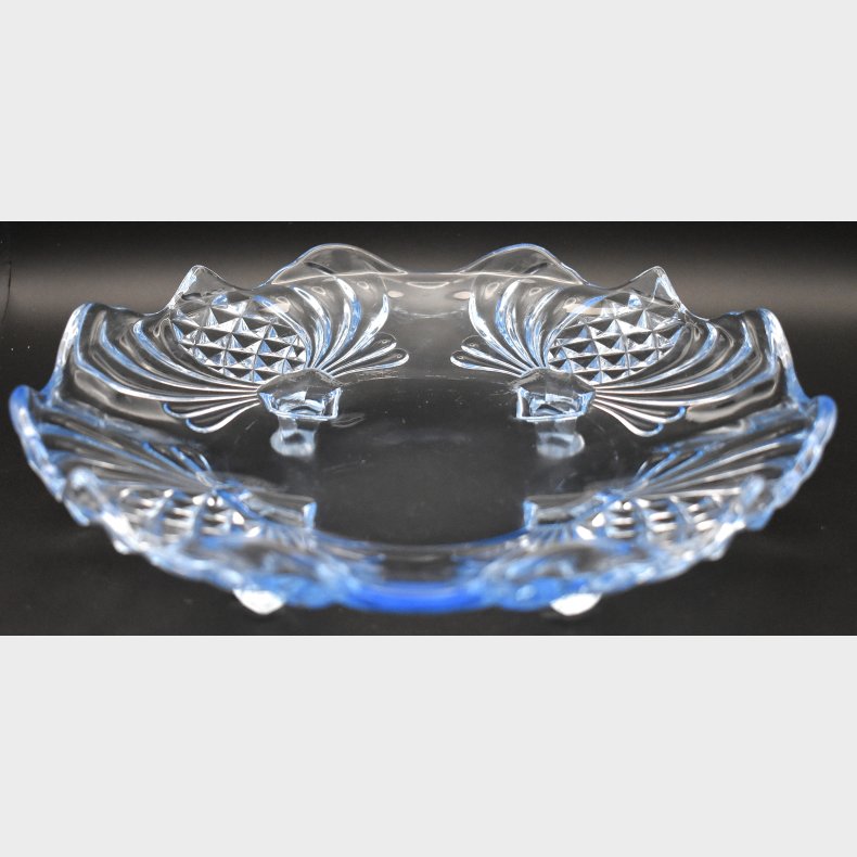 Art Deco Pressed Glass Bowl with Blue Tint � Vintage Decorative Dish