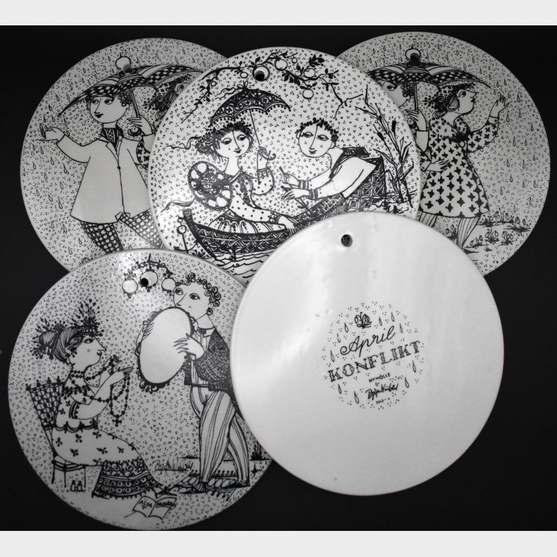 Bj�rn Wiinblad �April � Konflikt� Wall Plates � Nym�lle Denmark (Set of 5)