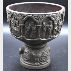 Vintage Danish Pewter Bowl �Denmark 386� � Decorative Relief Cup with Medieval Motif