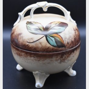 Vintage Hand-Painted Porcelain Lidded Bowl with Clover Motif and Gilt Details
