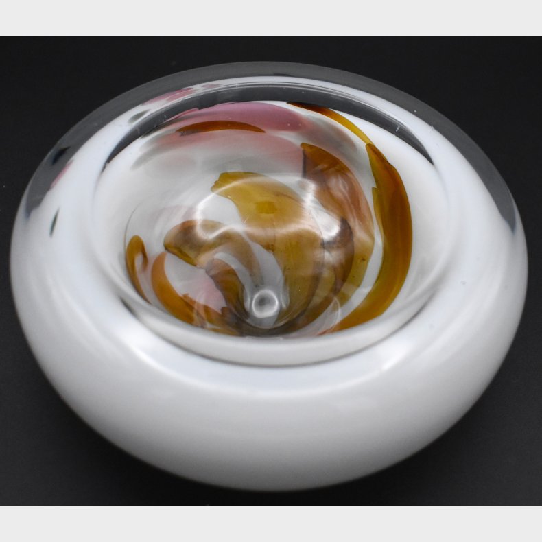 Art Glass Paperweight / Bowl with Amber Swirl Decoration � Scandinavian Studio Glass
