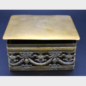 Antique Gilt Brass Trinket Box with Pierced Decoration and Wooden Interior