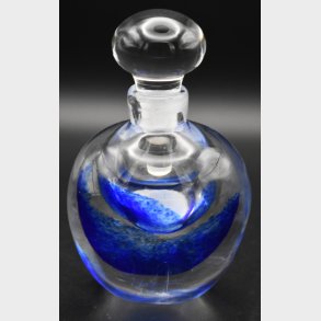 Vintage Art Glass Perfume Bottle / Decanter with Cobalt Blue Internal Swirl