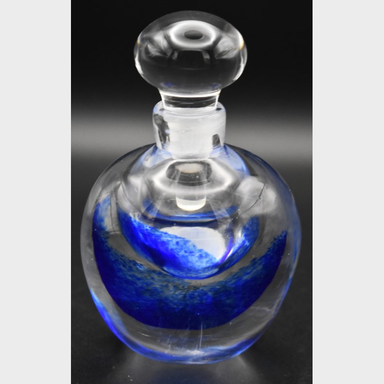 Vintage Art Glass Perfume Bottle / Decanter with Cobalt Blue Internal Swirl