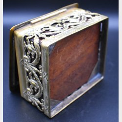 Antique Gilt Brass Trinket Box with Pierced Decoration and Wooden Interior
