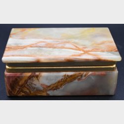 Vintage Onyx Stone Jewelry / Trinket Box with Brass Mounts and Hinged Lid