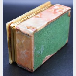 Vintage Onyx Stone Jewelry / Trinket Box with Brass Mounts and Hinged Lid