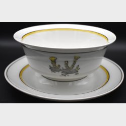 Royal Copenhagen Porcelain Soup Cup with Saucer � Yellow Band Pattern