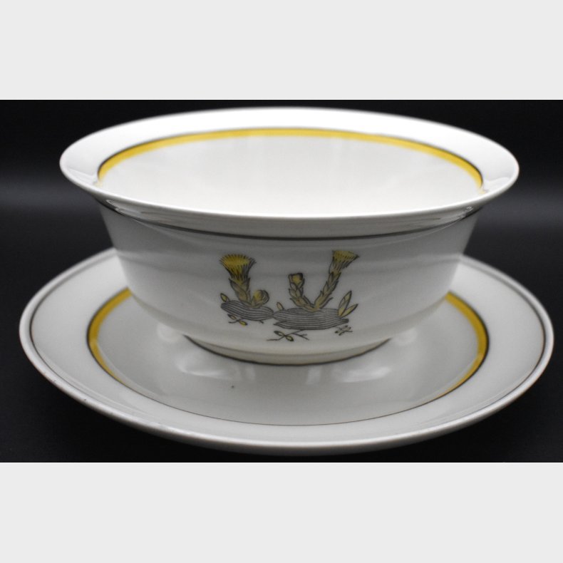 Royal Copenhagen Porcelain Soup Cup with Saucer � Yellow Band Pattern