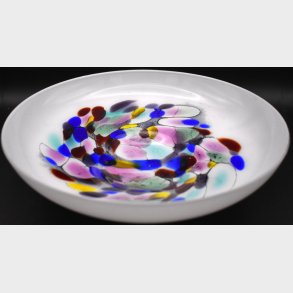 Vintage Scandinavian Art Glass Bowl with Colorful Abstract Design