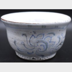 Vintage Handmade Stoneware Bowl with Blue Floral Motif