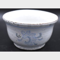 Vintage Handmade Stoneware Bowl with Blue Floral Motif