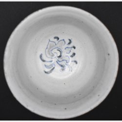 Vintage Handmade Stoneware Bowl with Blue Floral Motif