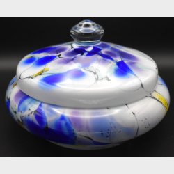 Decorative art glass lidded bowl, likely mid-to-late 20th century