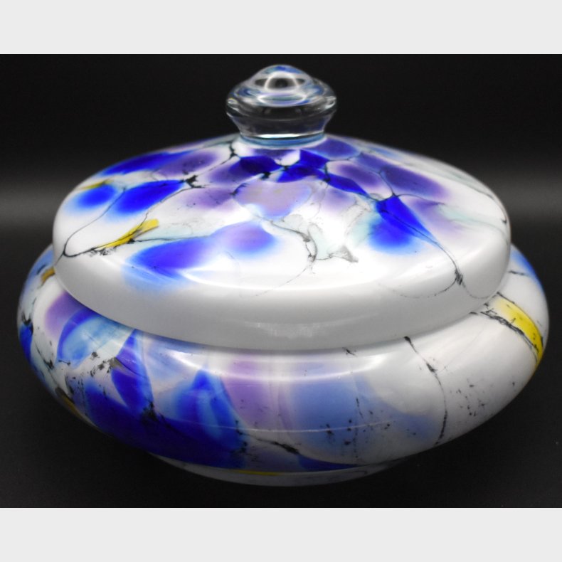 Decorative art glass lidded bowl, likely mid-to-late 20th century