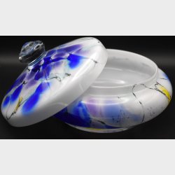 Decorative art glass lidded bowl, likely mid-to-late 20th century