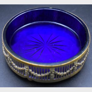 Vintage Brass Coaster with Cobalt Blue Glass Insert