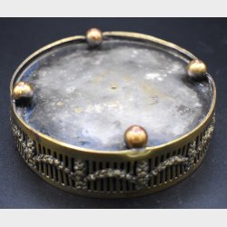 Vintage Brass Coaster with Cobalt Blue Glass Insert