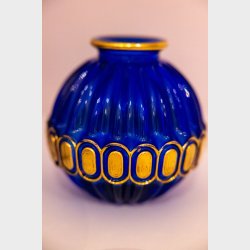 Decorative Cobalt Blue Glass Vase with Gold Accents
