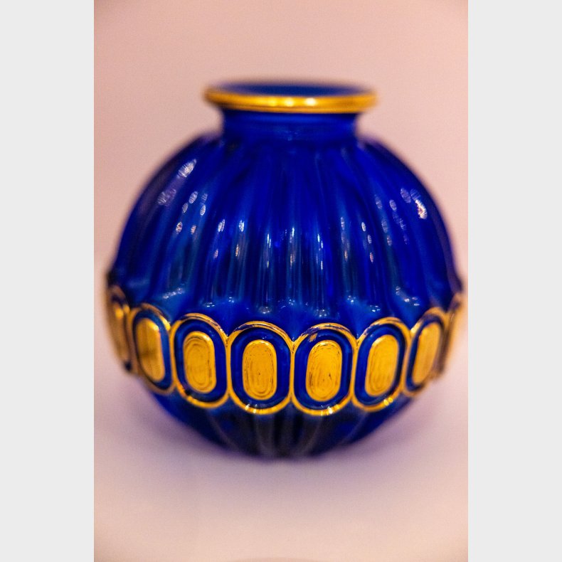 Decorative Cobalt Blue Glass Vase with Gold Accents