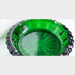 Vintage Emerald Green Cut Glass Dish