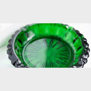 Vintage Emerald Green Cut Glass Dish