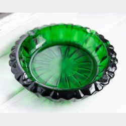 Vintage Emerald Green Cut Glass Dish