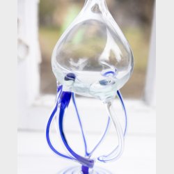 Handcrafted Murano-Style Art Glass Oil Lamp with Sculptural Blue Stem