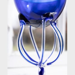 Handcrafted Cobalt Blue Glass Bowl with Delicate Sculptural Stem � Murano Style