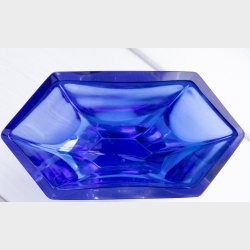 Hexagonal Cobalt Blue Glass Vase with Genuine Air Bubble Base