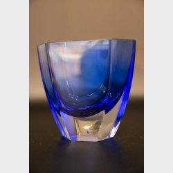 Hexagonal Cobalt Blue Glass Vase with Genuine Air Bubble Base