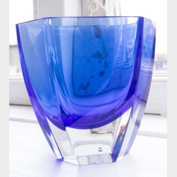 Hexagonal Cobalt Blue Glass Vase with Genuine Air Bubble Base