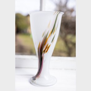 Beautiful Holmegaard Opaline Glass Vase with Flowing Multicolor Design in Green and Rose Tones