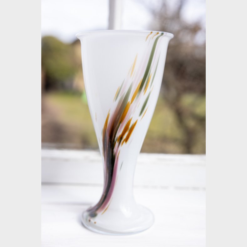 Beautiful Holmegaard Opaline Glass Vase with Flowing Multicolor Design in Green and Rose Tones