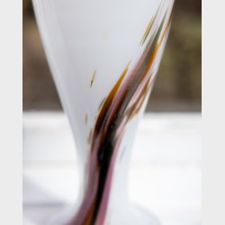 Beautiful Holmegaard Opaline Glass Vase with Flowing Multicolor Design in Green and Rose Tones