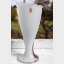 Beautiful Holmegaard Opaline Glass Vase with Flowing Multicolor Design in Green and Rose Tones