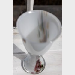 Beautiful Holmegaard Opaline Glass Vase with Flowing Multicolor Design in Green and Rose Tones