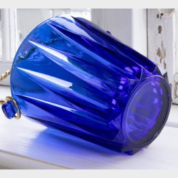 Vintage Cobalt Blue Glass Ice Bucket with gilted handle