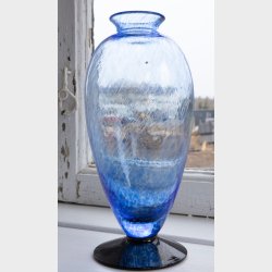 Antique Handblown Light Blue Glass Vase � Elegant Swirl Pattern, Unique Art Glass