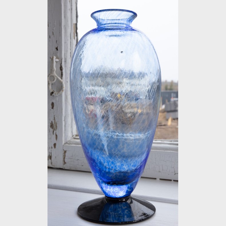 Antique Handblown Light Blue Glass Vase � Elegant Swirl Pattern, Unique Art Glass