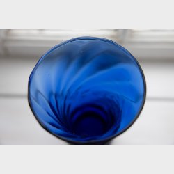 Handblown Cobalt Blue Glass Vase with White Speckled Swirl Pattern