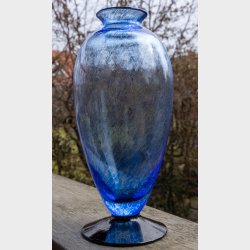 Antique Handblown Light Blue Glass Vase � Elegant Swirl Pattern, Unique Art Glass