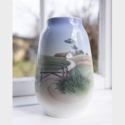 Vintage Royal Copenhagen Hand-Painted Porcelain Vase with Danish Countryside Scene � Mint Condition