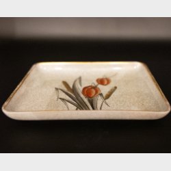 Royal Copenhagen Porcelain Dish with Crackle Glaze, Floral Motif, and Gilded Rim